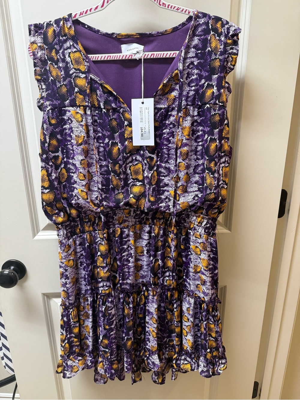 Adrienne Purple and Yellow Printed Ruffle Tier Dress LSU 💜💛